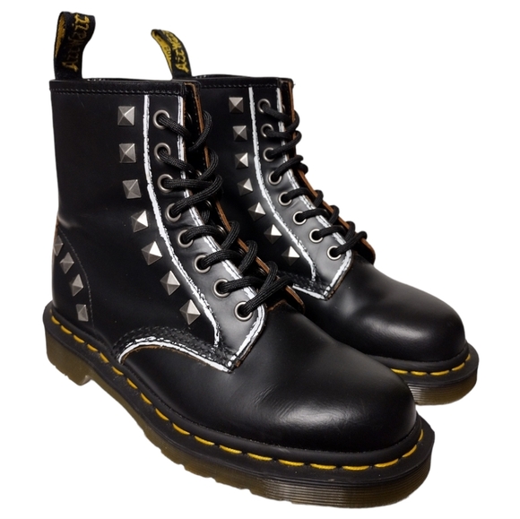 Dr. Martens 1460 Stud Leather Black Rolled Vintage Smooth Boots - Picture 5 of 11